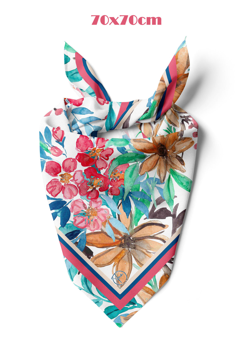 Kırmızı Mavi Yaprak Desen 70*70cm Bandana/Fular - görsel 2