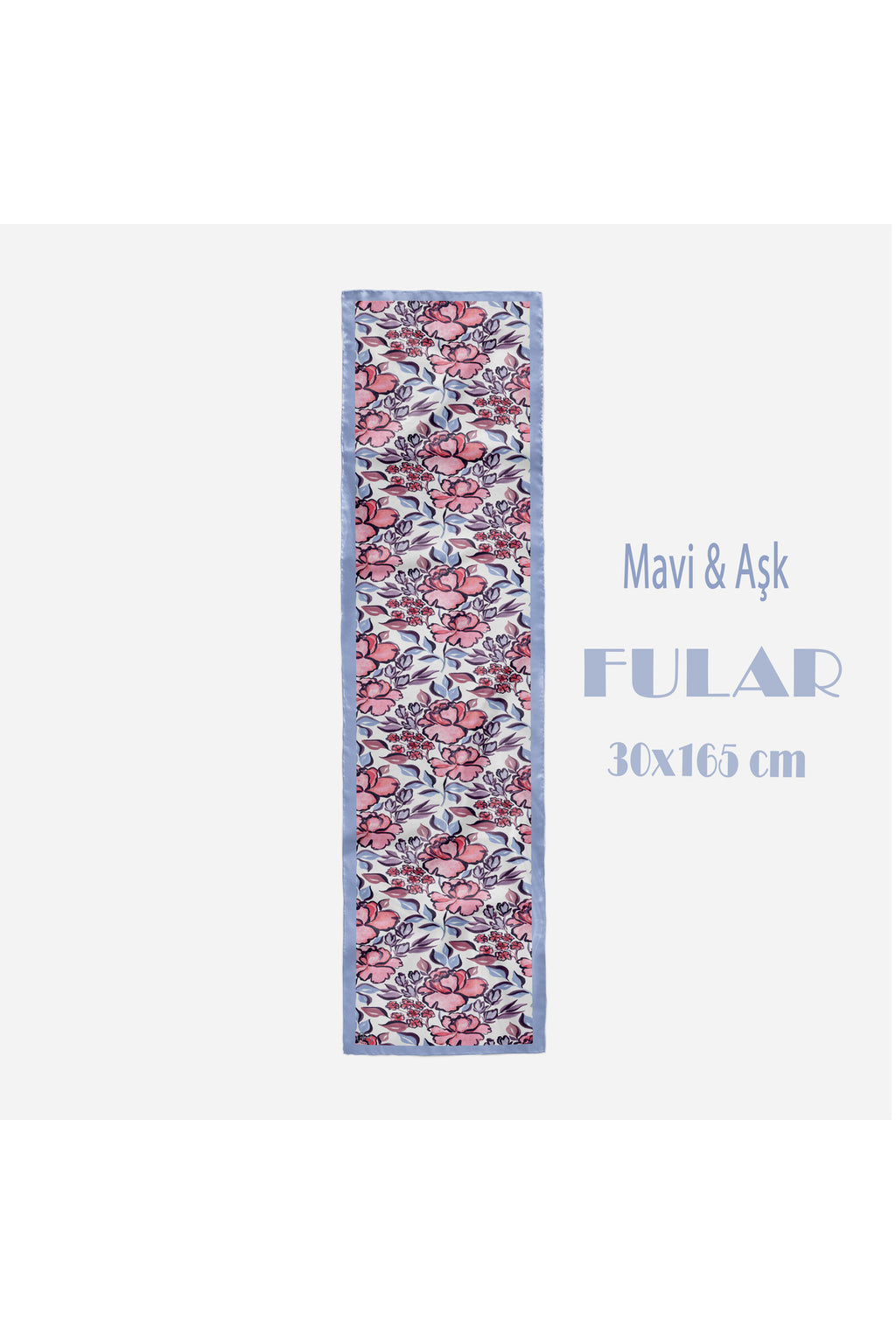 MAVİ&AŞK Desen Şık & Zarif Kadın Aksesuarı Saten Fular 30x165cm - görsel 2