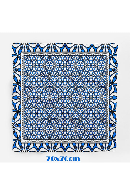 Blue Marifet İşlemesi Desen 70*70cm Bandana/Fular - Çok Renkli