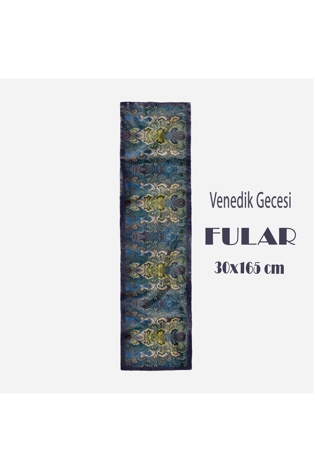 VENEDİK GECESİ Desen Şık & Zarif Kadın Aksesuarı Saten Fular 30x165cm - görsel 2