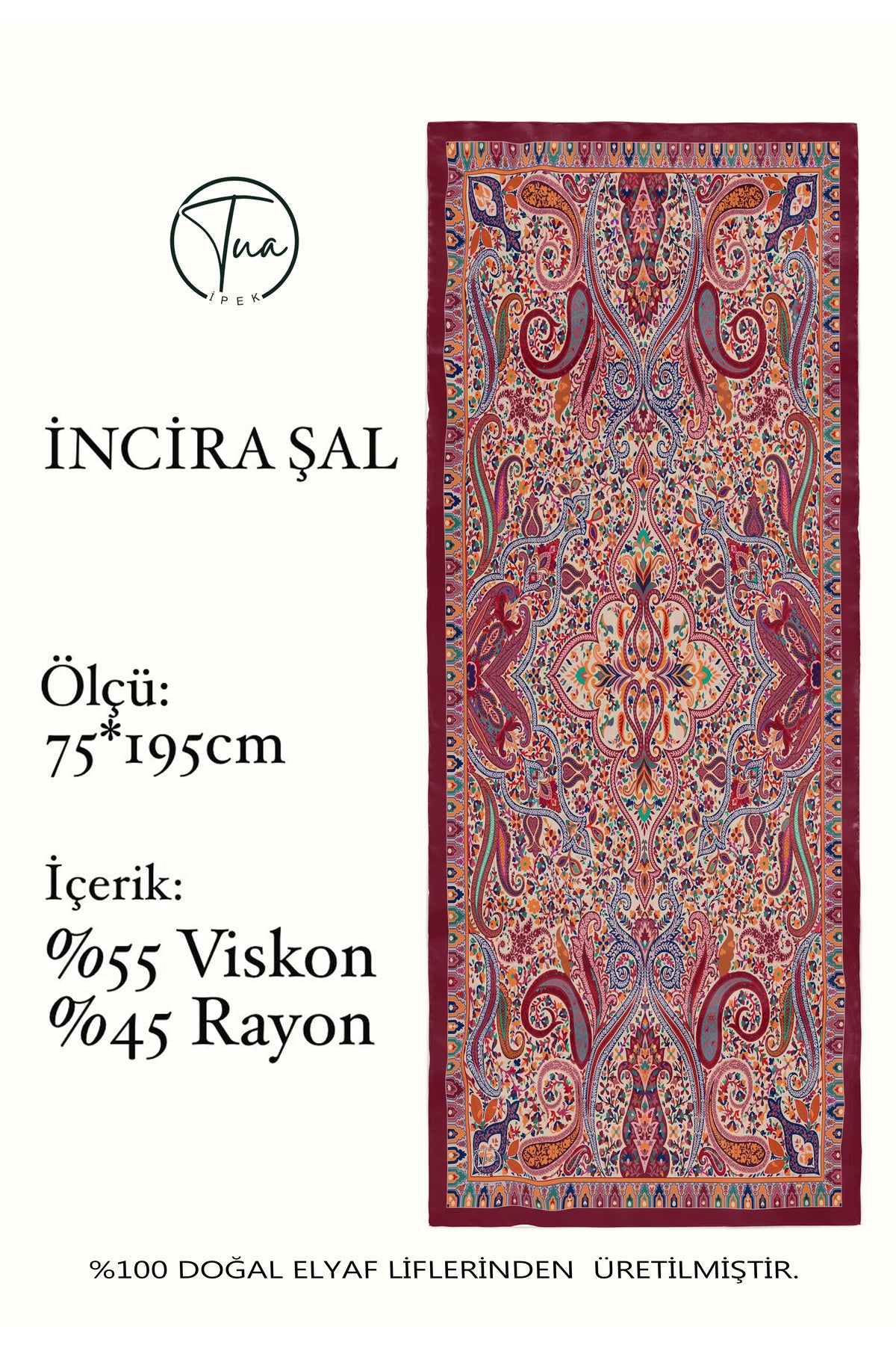İNCİRA Organic Floş Viskon ŞAL - Etnik Çiçek Desenli - görsel 2