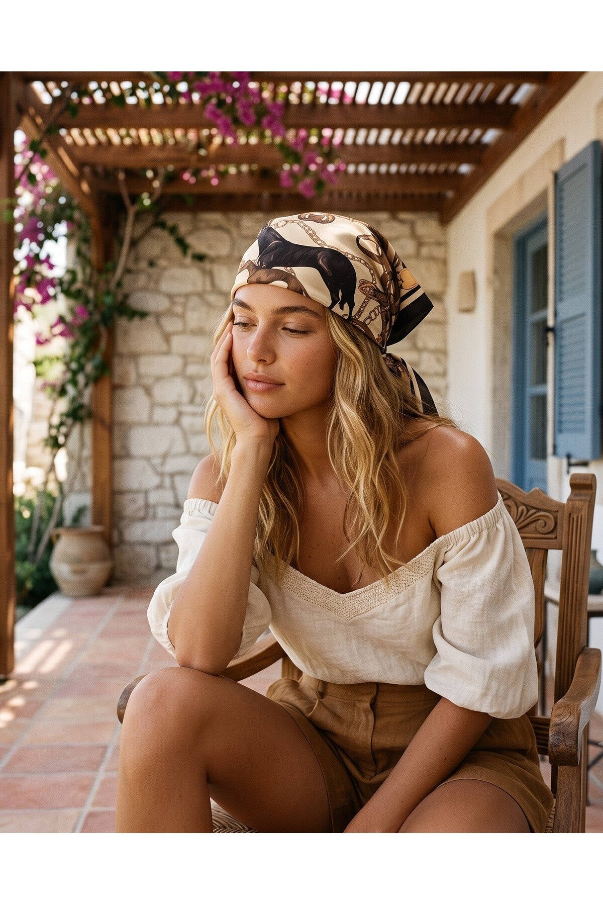 YAĞIZ ASALET Desen 70*70cm Bandana/Fular - Çok Renkli