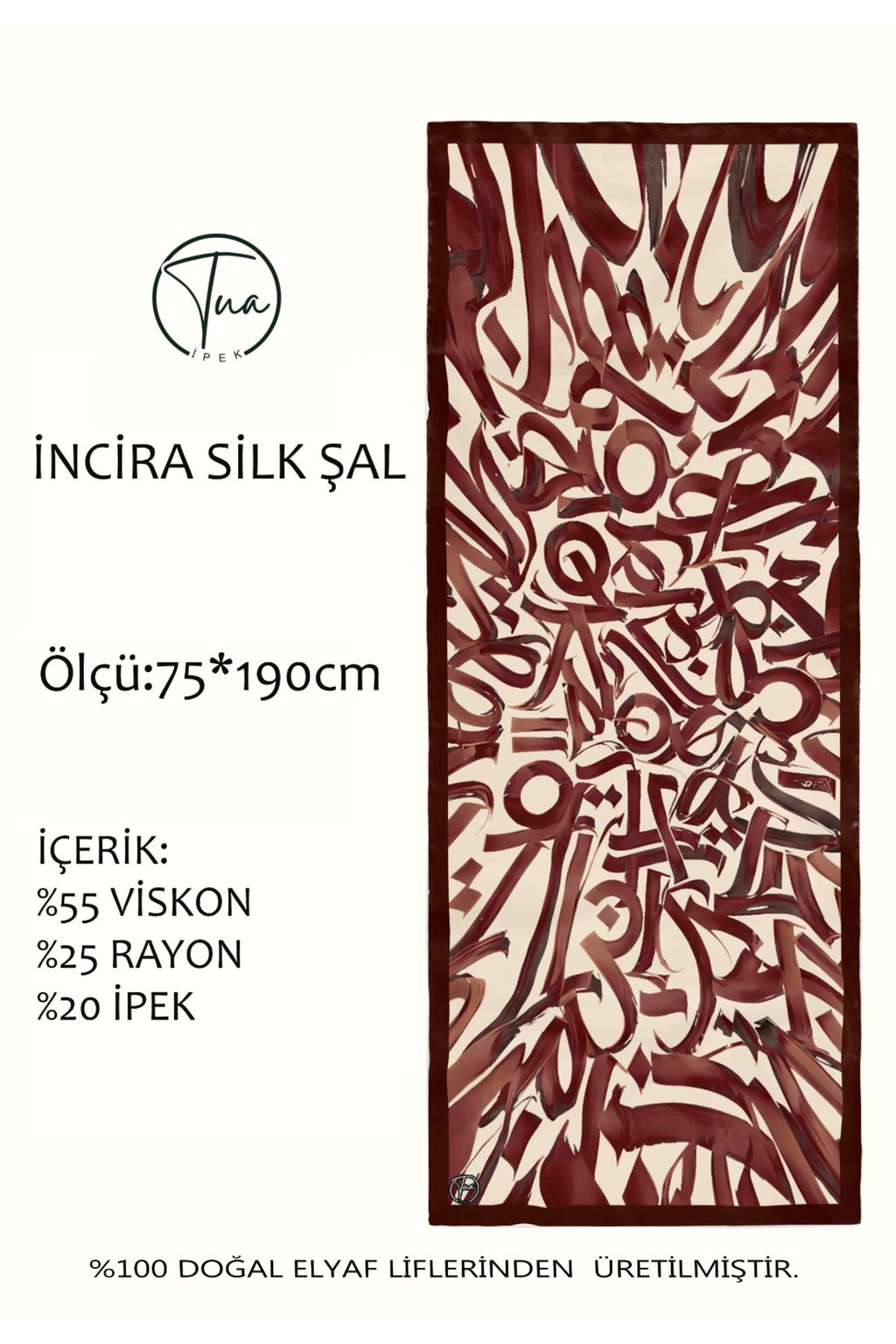 Organic İNCİRA DUT İPEĞİ/VİSCOSE ŞAL - Hat Desenli - Bordo