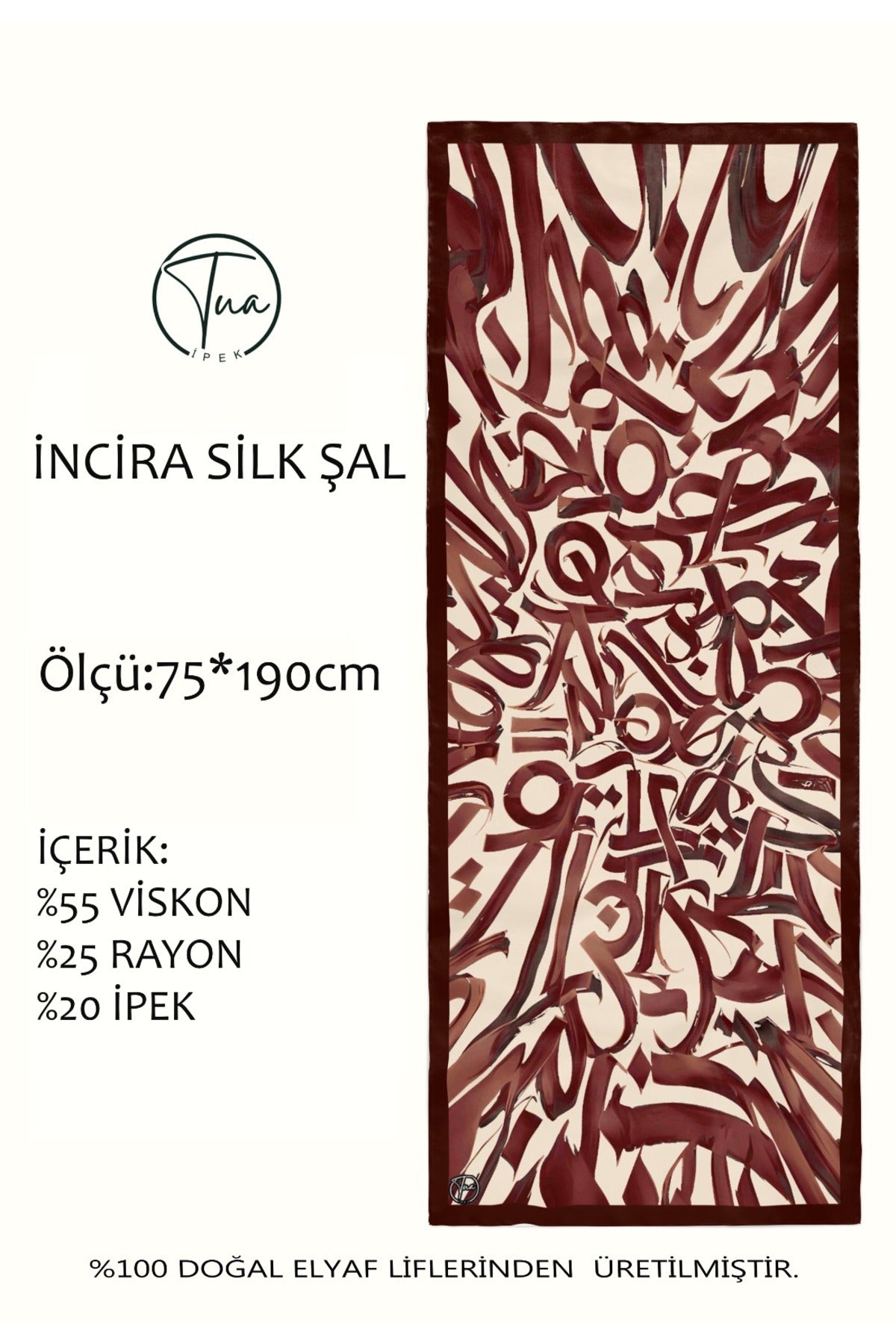 Organic İNCİRA DUT İPEĞİ/VİSCOSE ŞAL - Hat Desenli - Bordo
