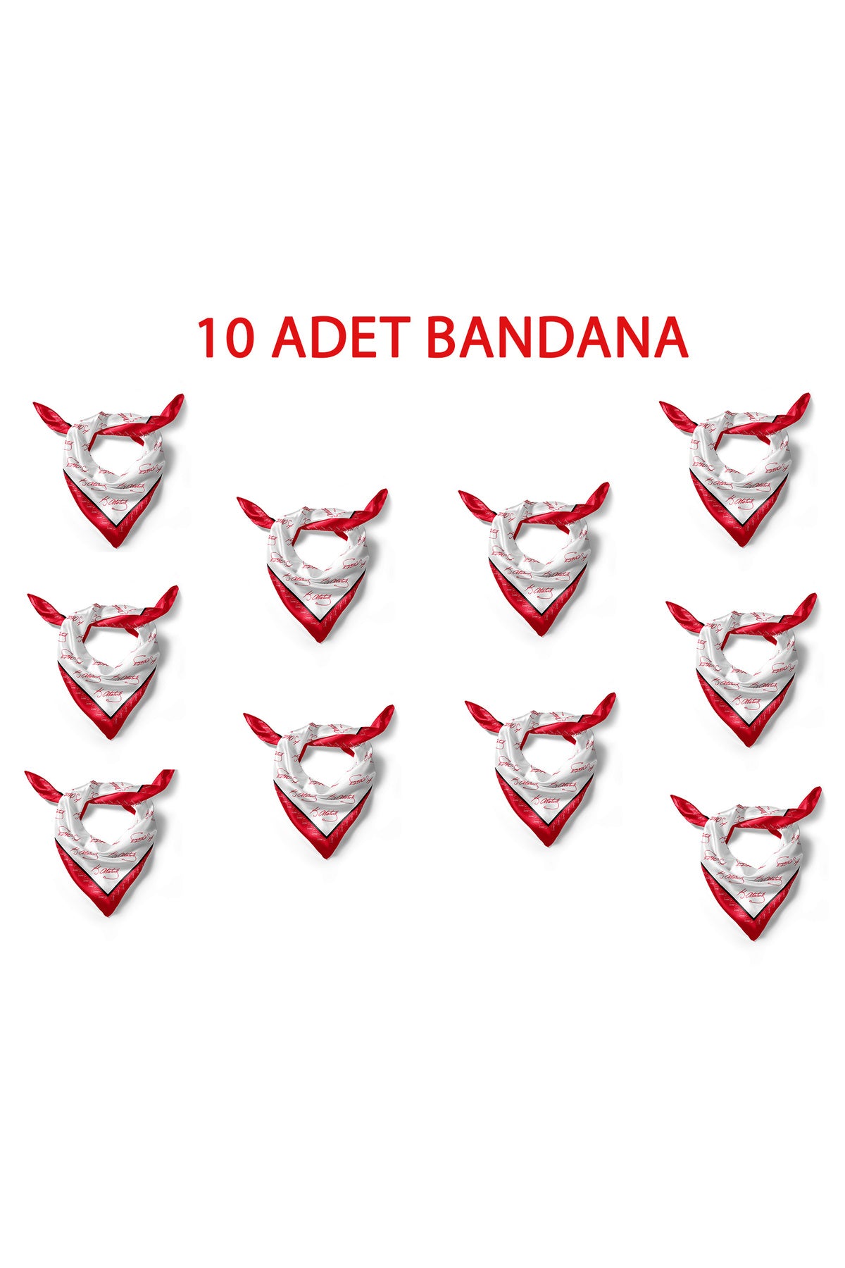 10'Lu Paket K.Atatürk İmza Desen Bandana/Fular - Beyaz