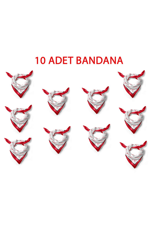10'Lu Paket K.Atatürk İmza Desen Bandana/Fular - Beyaz