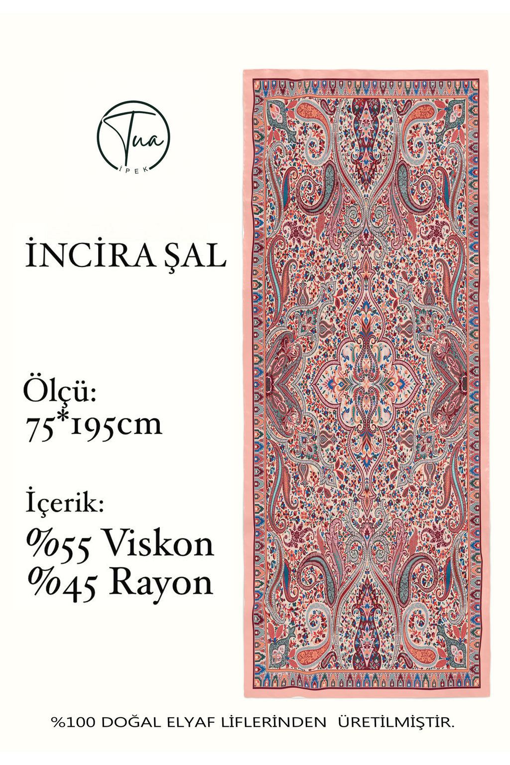 İNCİRA Organic Floş Viskon ŞAL - Etnik Çiçek Desenli - görsel 2