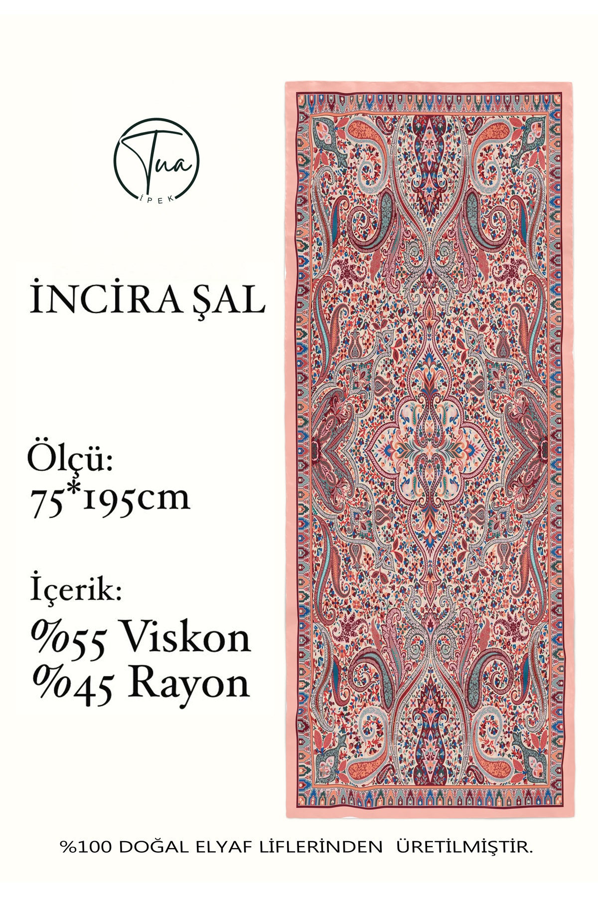 İNCİRA Organic Floş Viskon ŞAL - Etnik Çiçek Desenli - görsel 2