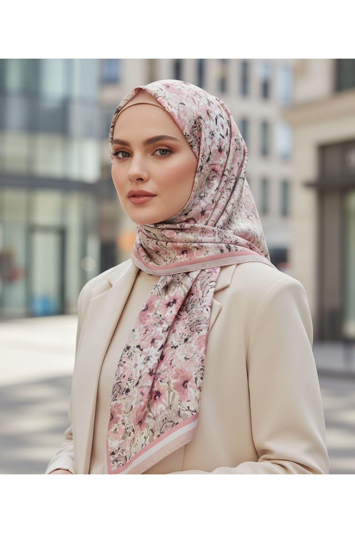 Yaprak Dansı Desen Pure Touch Koton Şal 75x185cm - Pudra Pembe