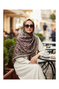 Vivid Floral Desen Pure Touch Koton Şal 75x185cm - Antrasit-Vizon-Bordo