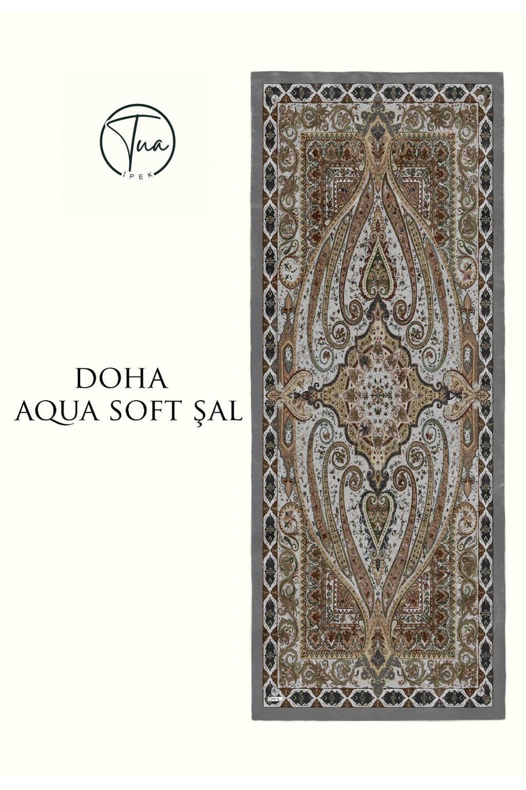 DOHA AQUA SOFT COTON ŞAL - ETNİK Desenli - Gri