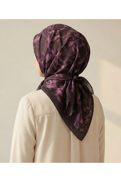 Ahenk Desen 90X90cm Organic Twill Eşarp/Fular - Siyah - Lila - Mor