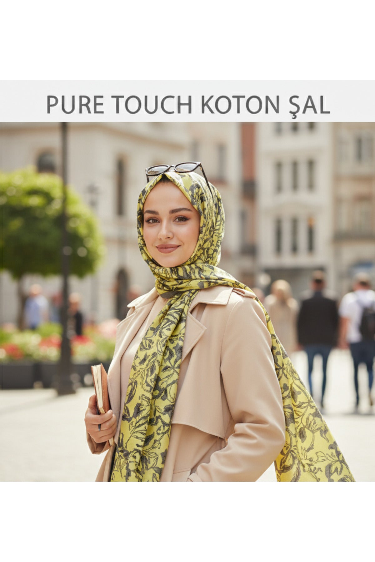 Vivid Floral Desen Pure Touch Koton Şal 75x185cm - görsel 3