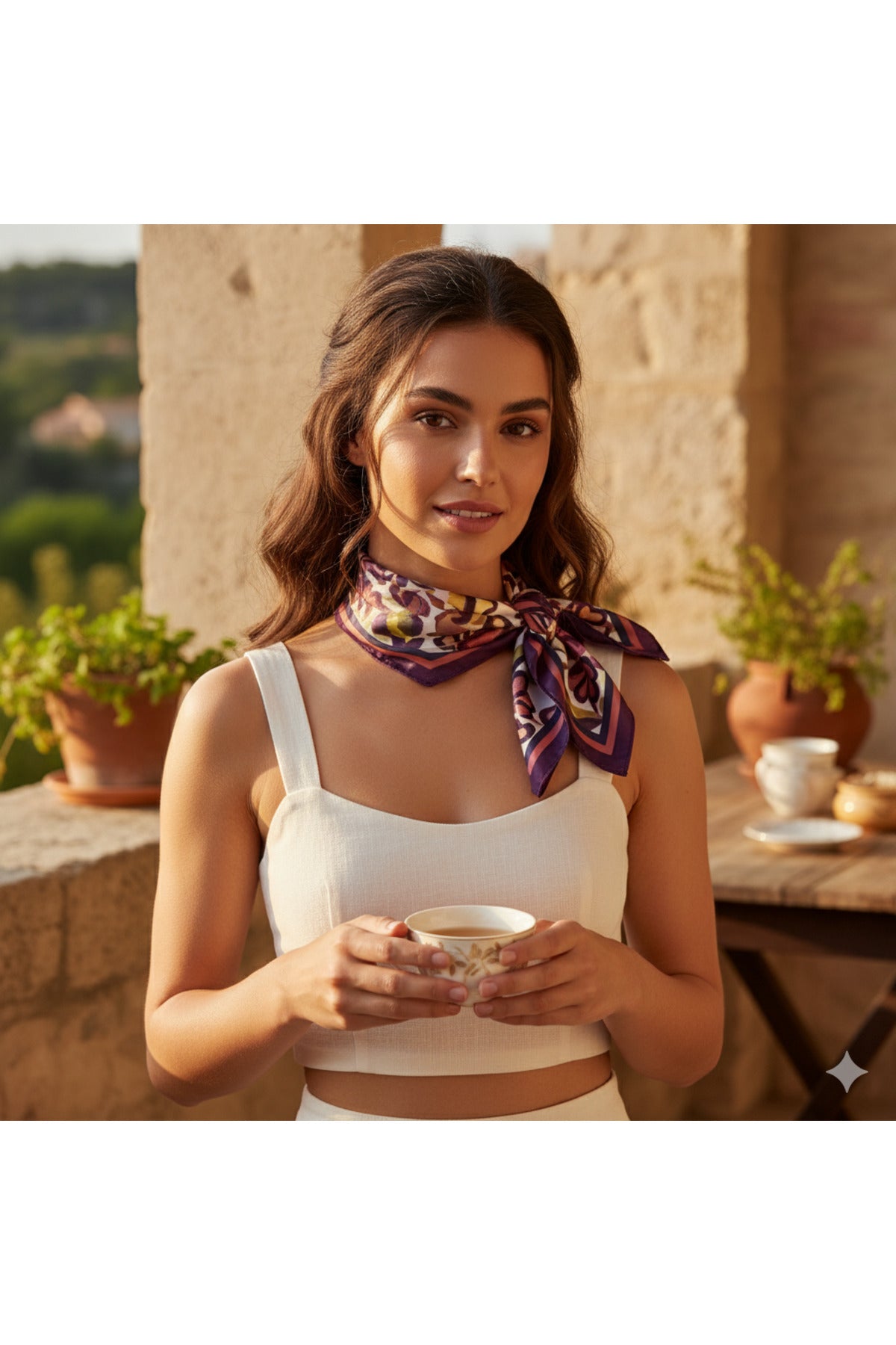 Bordo Çiçek Bahçesi Desen 70*70cm Bandana/Fular - görsel 4