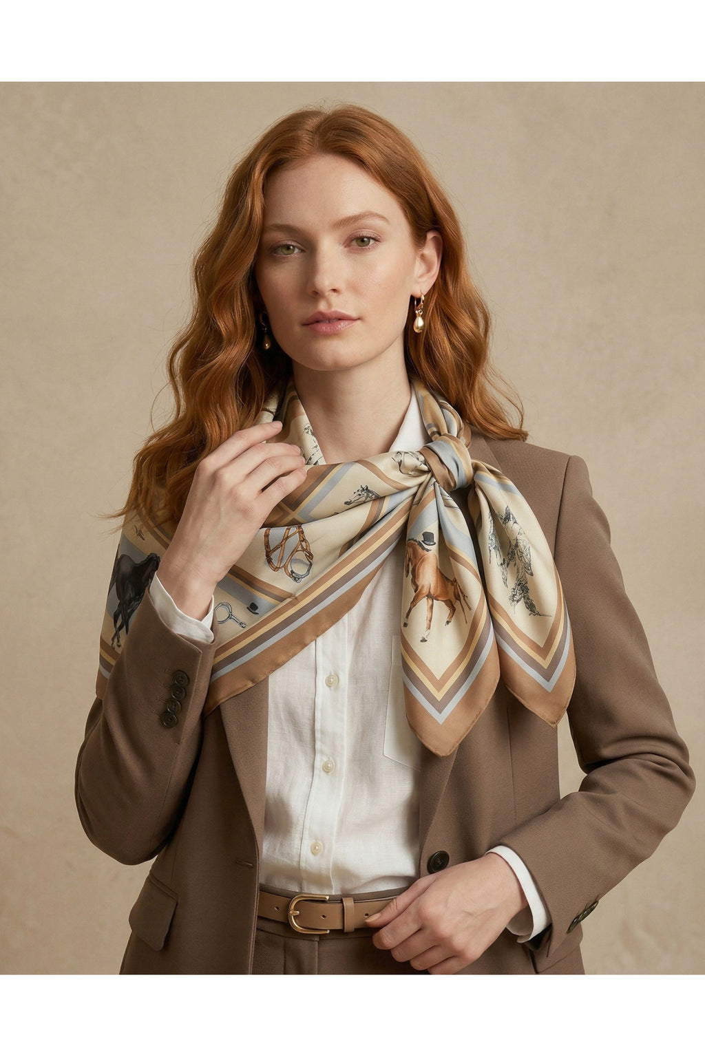 HORSE İCONS Scarf Desen 90X90cm Eşarp/Fular - Kahverengi-Taba
