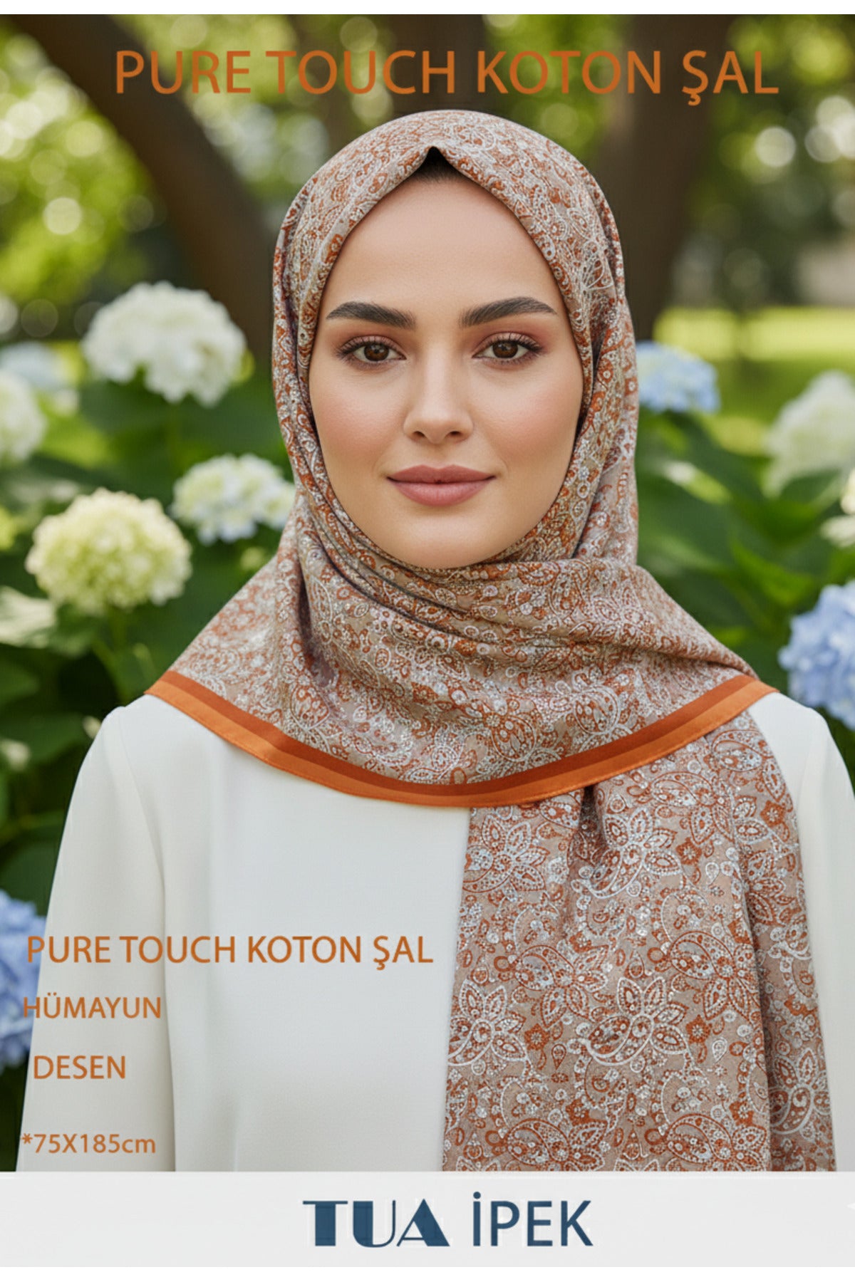 HÜMAYUN Etnik Desen Pure Touch Koton Şal 75x185cm - Turuncu