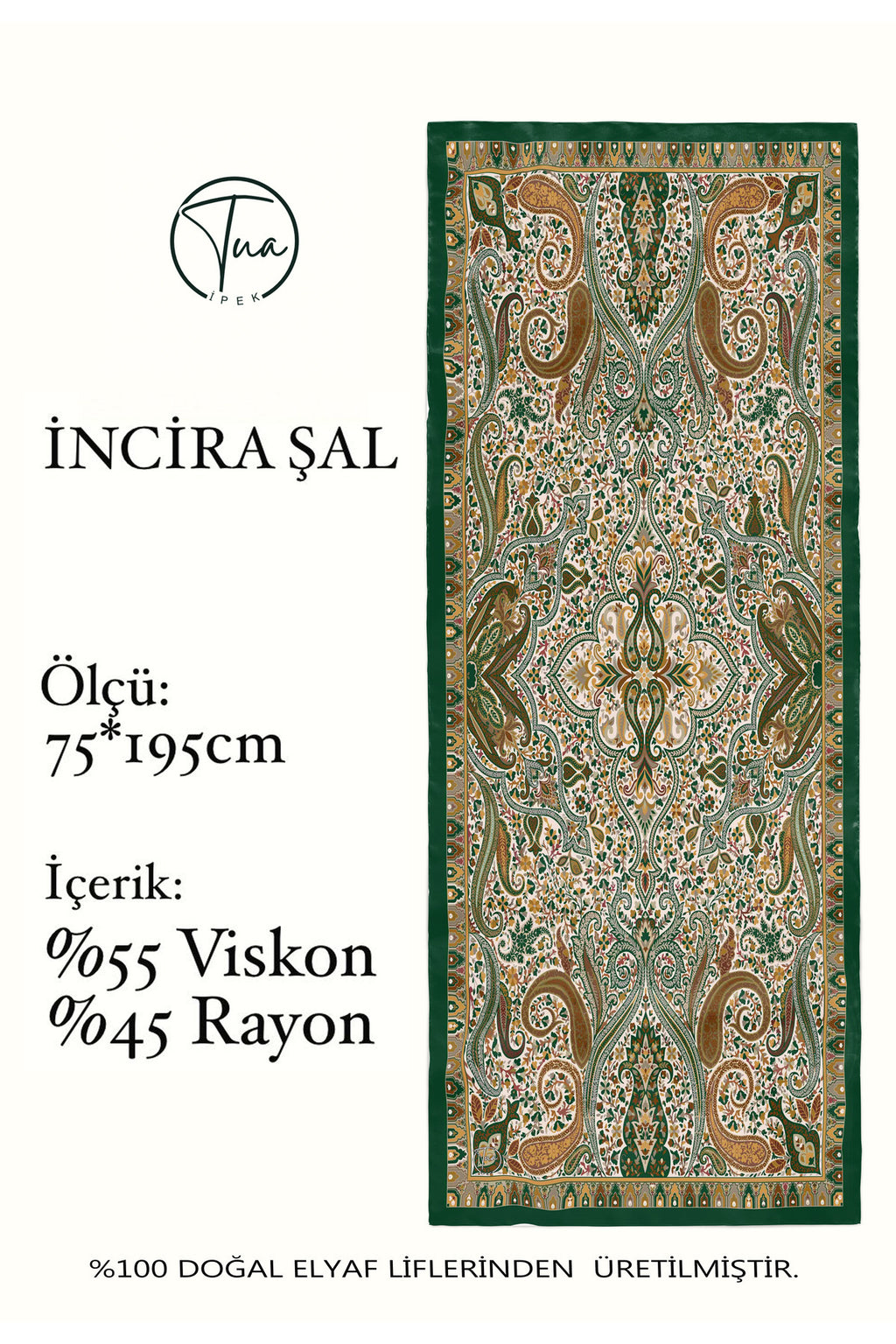 İNCİRA Organic Floş Viskon ŞAL - Etnik Çiçek Desenli - görsel 2