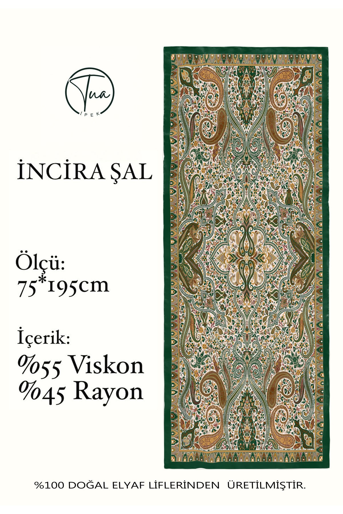 İNCİRA Organic Floş Viskon ŞAL - Etnik Çiçek Desenli - görsel 2