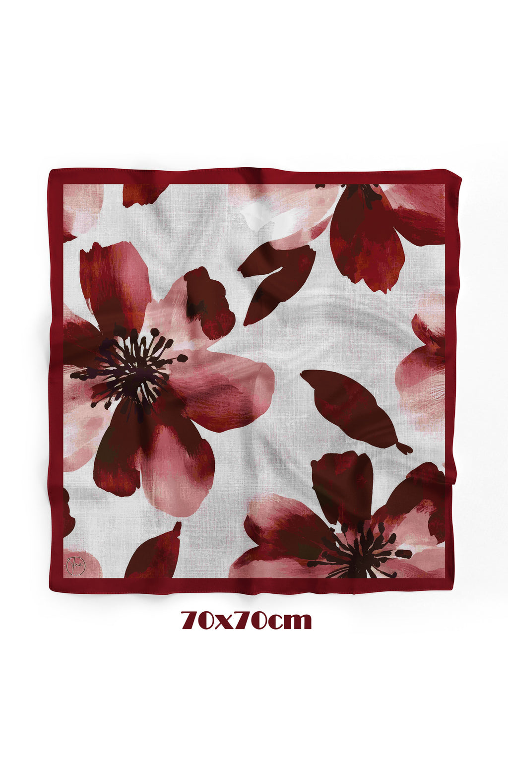 Bordo Linen Bloom Desen 70*70cm Bandana/Fular - görsel 3