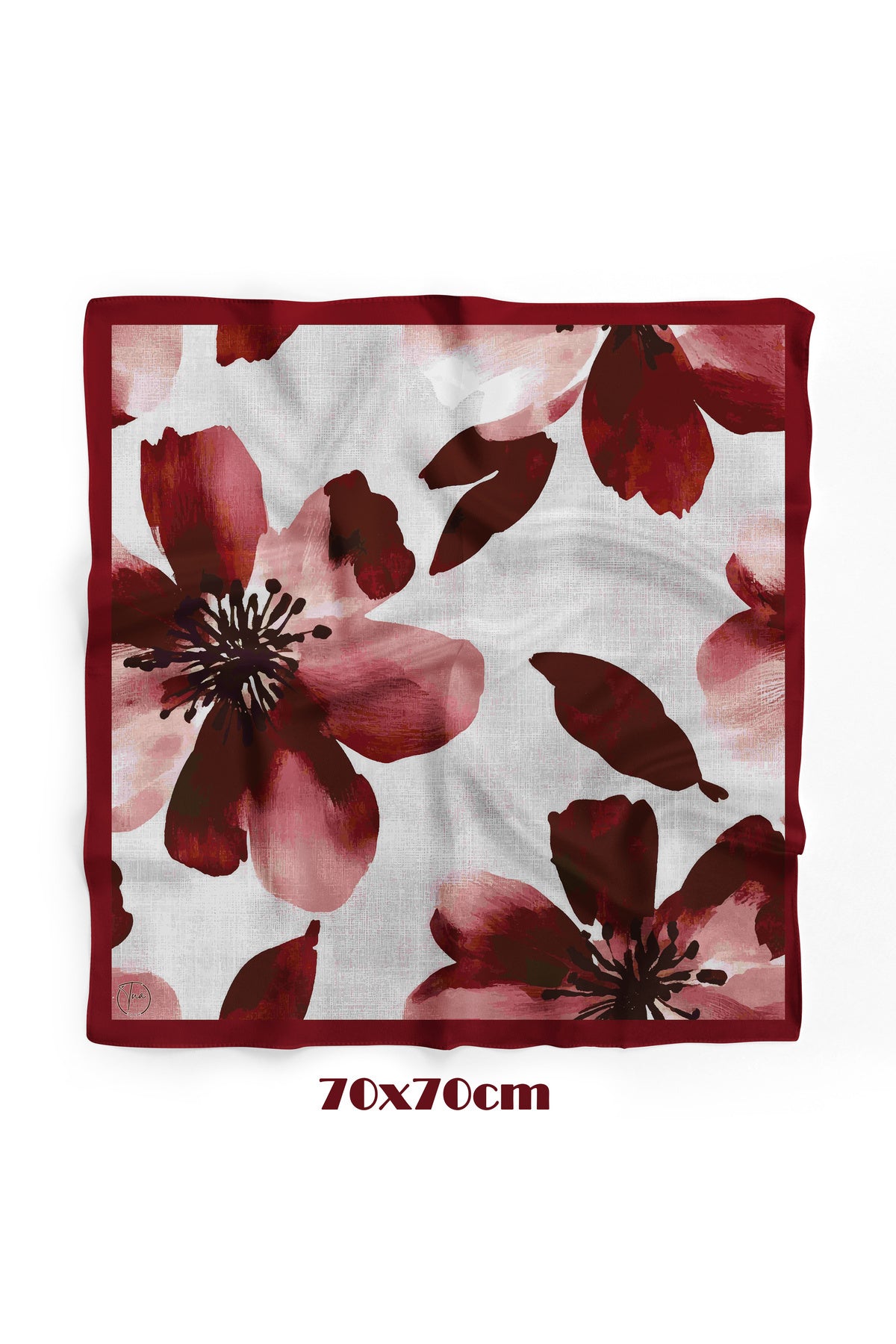 Bordo Linen Bloom Desen 70*70cm Bandana/Fular - görsel 3