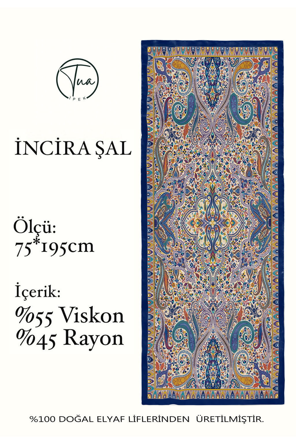 İNCİRA Organic Floş Viskon ŞAL - Etnik Çiçek Desenli - görsel 3