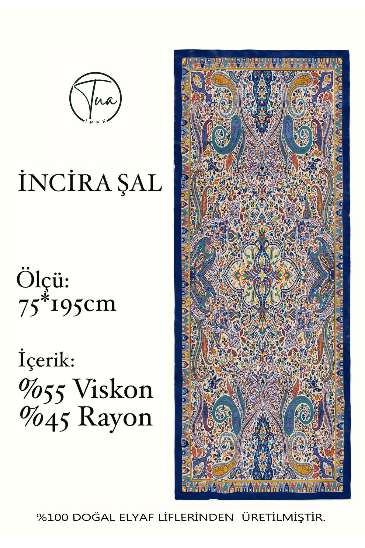 İNCİRA Organic Floş Viskon ŞAL - Etnik Çiçek Desenli - görsel 3